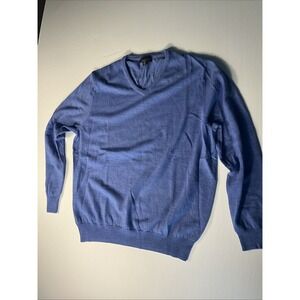 Garret Scott Mens Extra Large Blue V Neck Merino Wool Pullover Knit